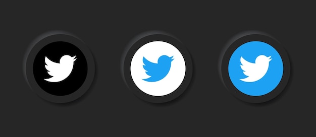 Plik wektorowy neumorficzna ikona logo twittera w czarnym przycisku w ikonach mediów społecznościowych logo w przyciskach neumorfizmu
