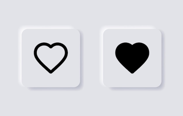 Neumorfizm, taki jak ikona lub symbol miłości serca dla aplikacji internetowej ui ux w białych przyciskach neumorficznych
