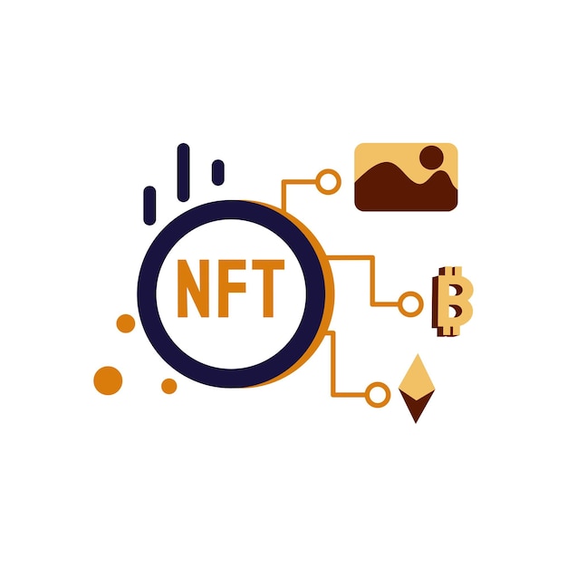 Nft Crypto Flat Ilustracja Koncepcja Wymiany Kryptowalut Coklat żółty Pomarańczowy Kolor