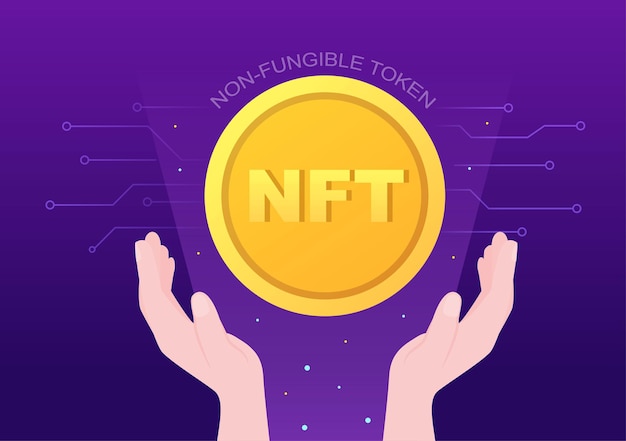 Nft Non Fungable Token Crypto Sztuka Konwersji Do Sieci Cyfrowej Z Serwerami Monet Dla Banera Lub Plakatu W Płaskiej Ilustracji Tła