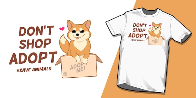 Plik wektorowy nie kupuj psa adoptującego uśmiechniętego na kartonowej ilustracji dla kampanii adopcyjnej dla zwierząt domowych t shirt wektor