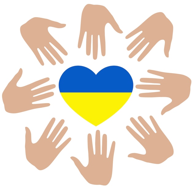 Nie Ma Wojny Na Ukrainie Wektor Plakat Pokój W Narodach Ukrainy Ręce Wspierają Serce Ukrainy