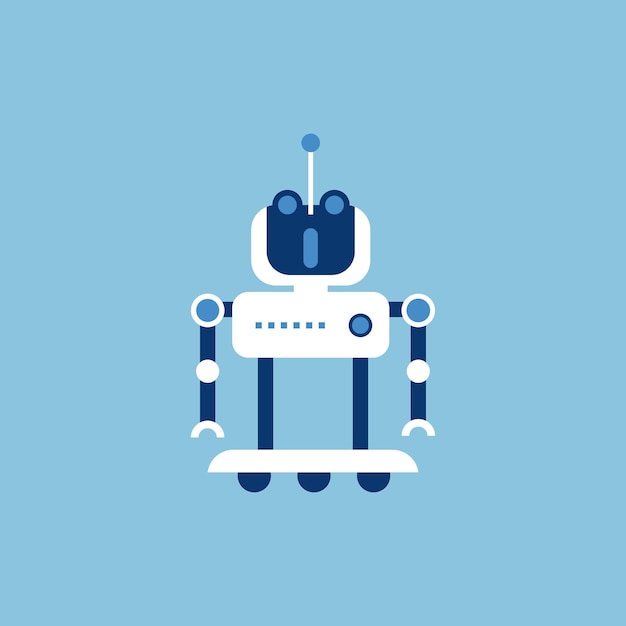Niebieska ikona robota z białą twarzą i napisem robot.