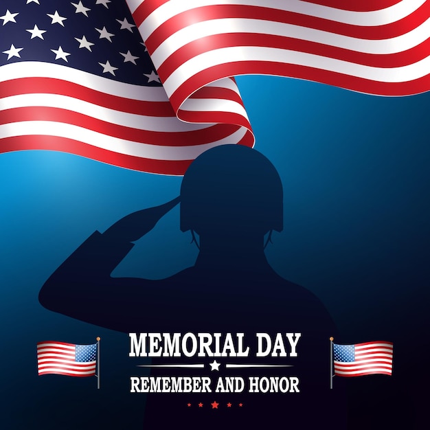 Niebieska Ilustracja Z Sylwetką żołnierza I Elementem Projektu Dzień Pamięci Flagi Ameryki