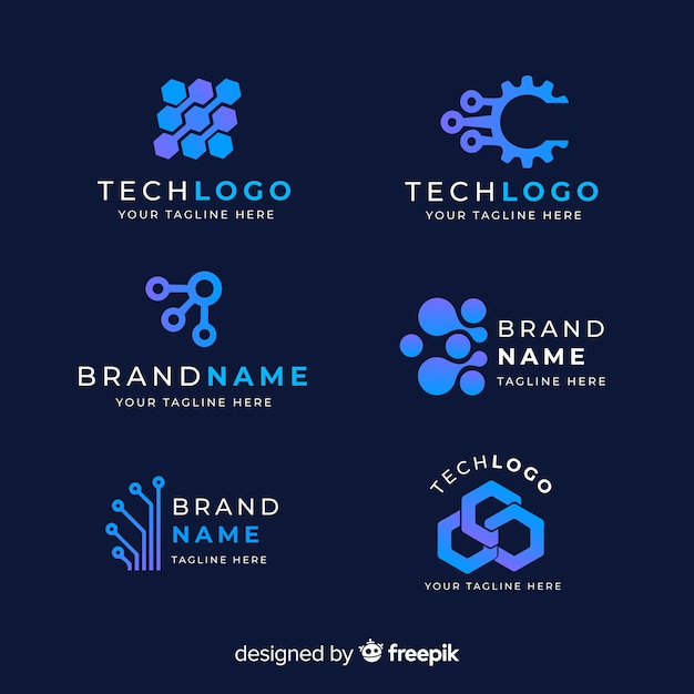 Plik wektorowy niebieska kolekcja logo technologii gradientu