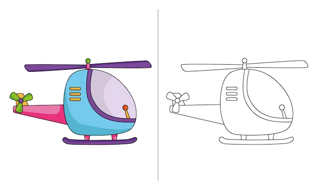 Plik wektorowy niebieska kolorowanka helikoptera dla dzieci
