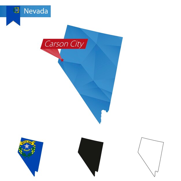 Niebieska Mapa Low Poly Stanu Nevada Ze Stolicą Carson City