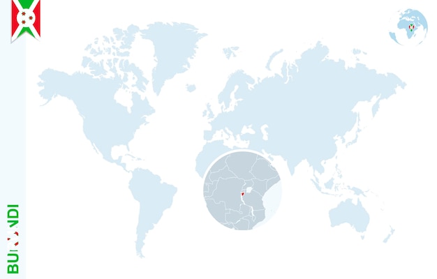 Niebieska Mapa świata Z Lupą Na Burundi