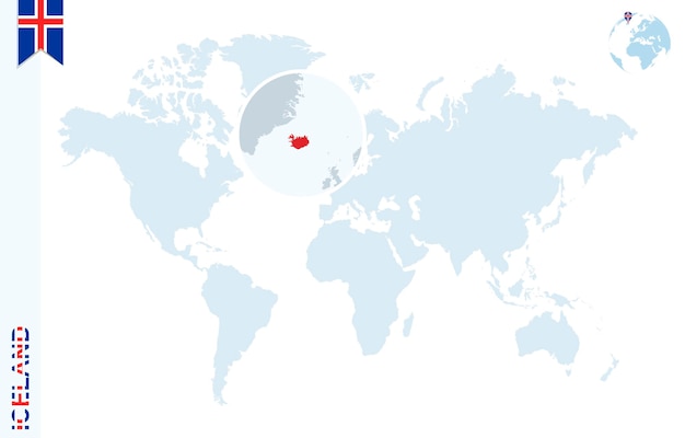 Niebieska Mapa świata Z Lupą Na Islandii