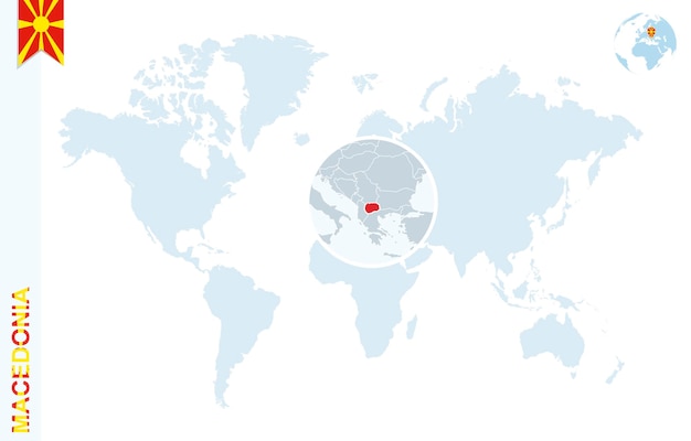 Niebieska Mapa świata Z Lupą Na Macedonii