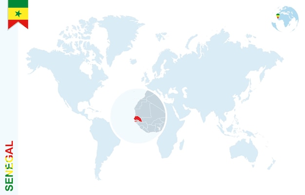 Niebieska Mapa świata Z Lupą Na Senegalu