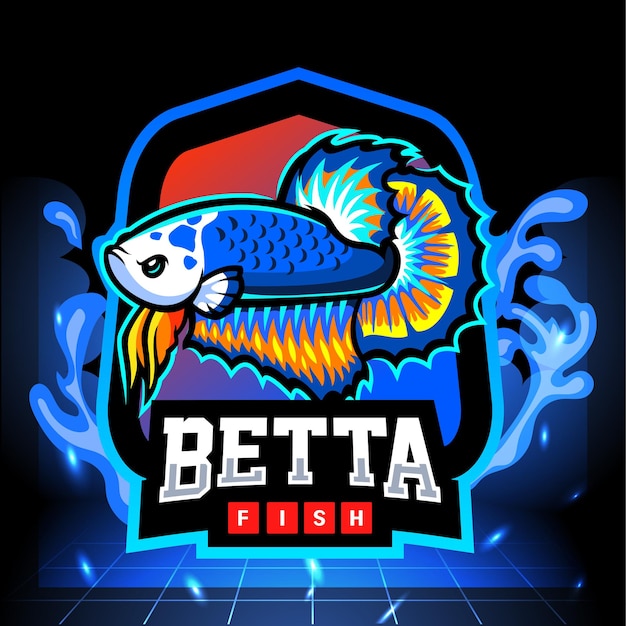 Niebieska Maskotka Panda Betta Fish. Projektowanie Logo Esport