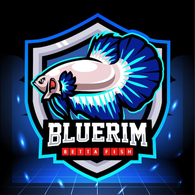 Niebieska Obręcz Maskotka Rybka Betta. Projektowanie Logo Esport