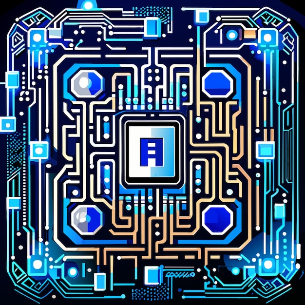 Plik wektorowy niebieska płytka drukowana obwód cyfrowy obwód cyfrowy qr bar ilustracja wektorowa