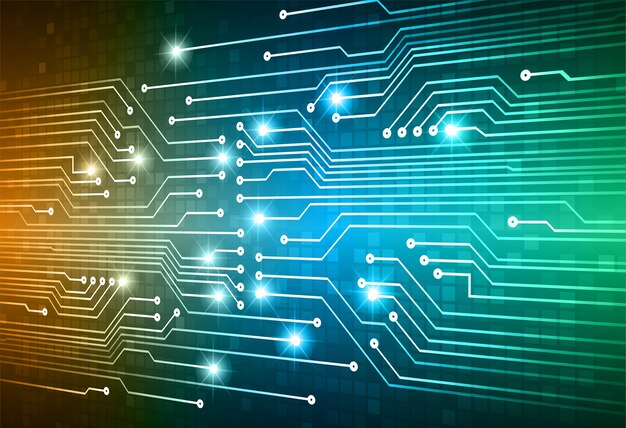 Niebieska, pomarańczowa i zielona płytka drukowana cyber przyszłości technologii