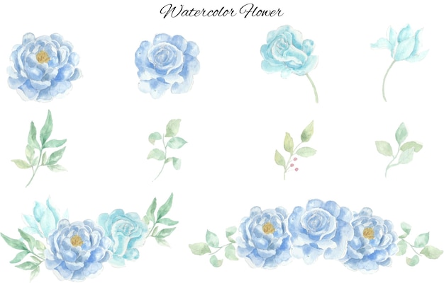 Niebieska Róża Akwarela Kwiat Clipart