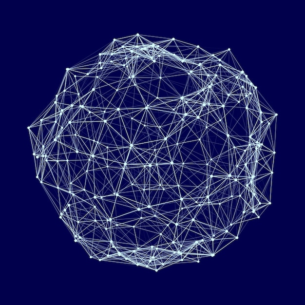 Niebieska sfera składająca się z punktów i linii Nowoczesne elementy szkieletowe Technologia siatkowa kula Ilustracja wektorowa
