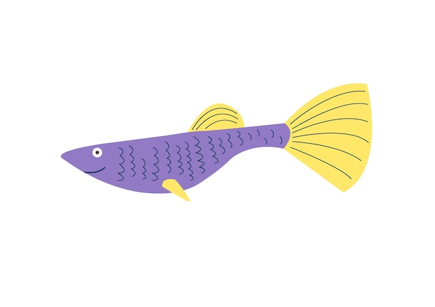 Plik wektorowy niebieska tropikalna ryba akwariowa w stylu płaskiej kreskówki na białym tle