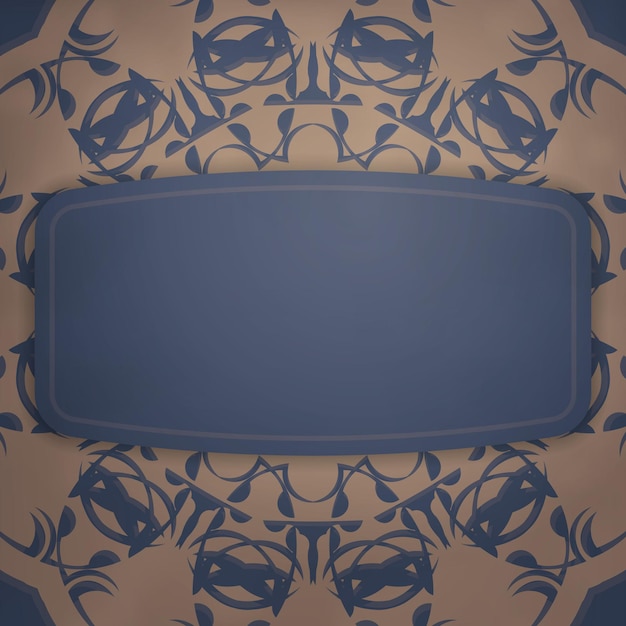 Plik wektorowy niebieska ulotka z brązowym wzorem vintage dla twojej marki.
