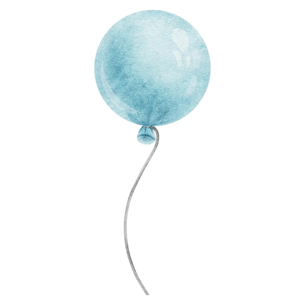 Niebieski Balon Powietrzny Ilustracja Akwarelowa Izolowana Koncepcja Imprezy Urodzinowej