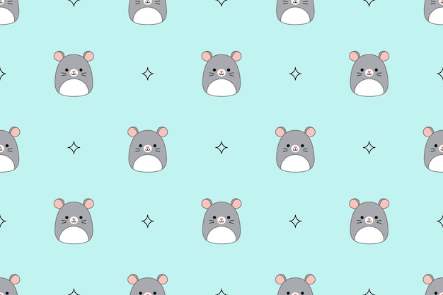 Niebieski bezszwowy wzór z uroczymi myszami Squishmallows Tło z myszą Kawaii Wektor Izolowana ilustracja wektorowa eps 10