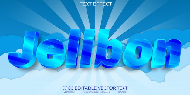 Plik wektorowy niebieski błyszczący ładny jelibon edytowalny i skalowalny szablon wektor tekstowy efekt