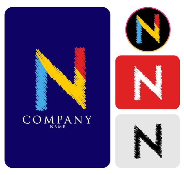 Niebieski Czarny Czerwony I Biały Kolorowy Alfabet Abstrakcyjna Litera N Logo Dla Firmy I Korporacji