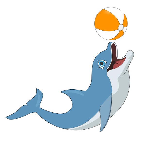 Niebieski delfin bawiący się piłką plażową.