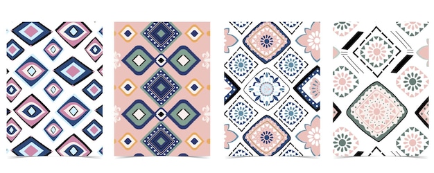 Niebieski geometryczny wzór w stylu boho z squaretribal i okręgiem