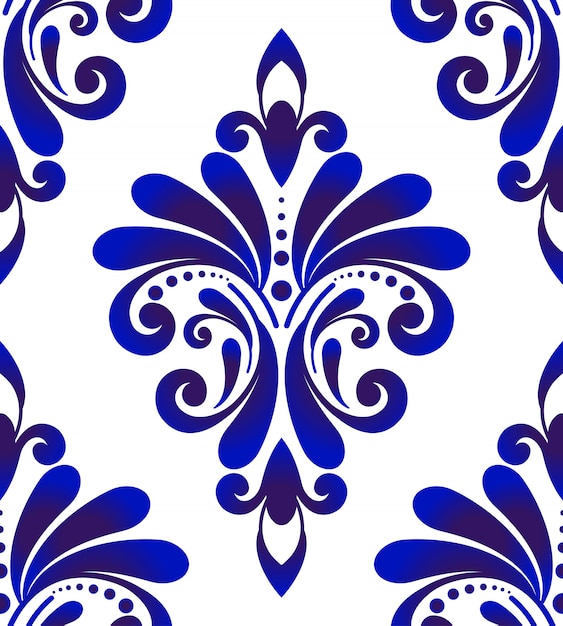 Niebieski I Biały Wzór Adamaszku