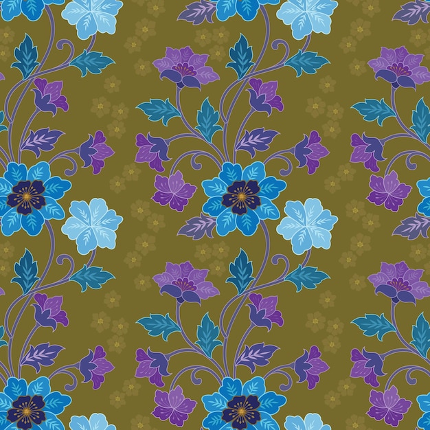 Niebieski I Fioletowy Kwiat W Stylu Batikowym Bez Szwu Do Tapety Tekstylnej Z Tkaniny
