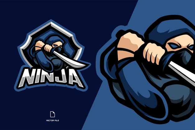 Niebieski Ninja Z Logo Esport Maskotka Miecz