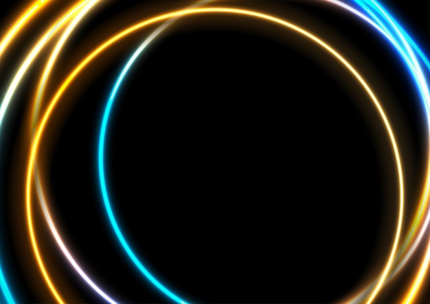 Niebieski pomarańczowy neon świecące koła streszczenie tło