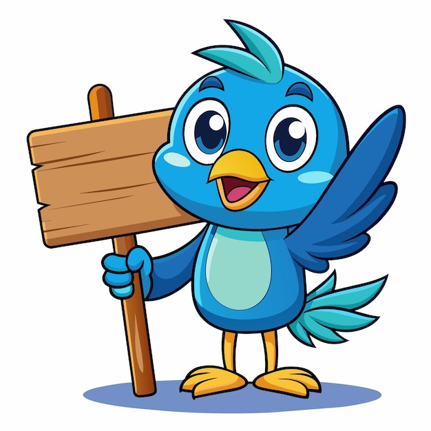 Plik wektorowy niebieski ptak trzymający drewniany znak z napisem 