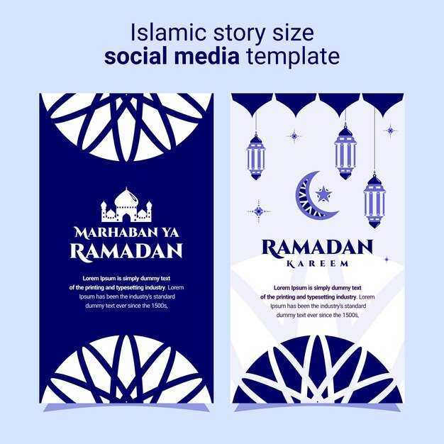 Niebieski Ramadan Kareem Wektor Płaska Konstrukcja Z Modelem Islamskim