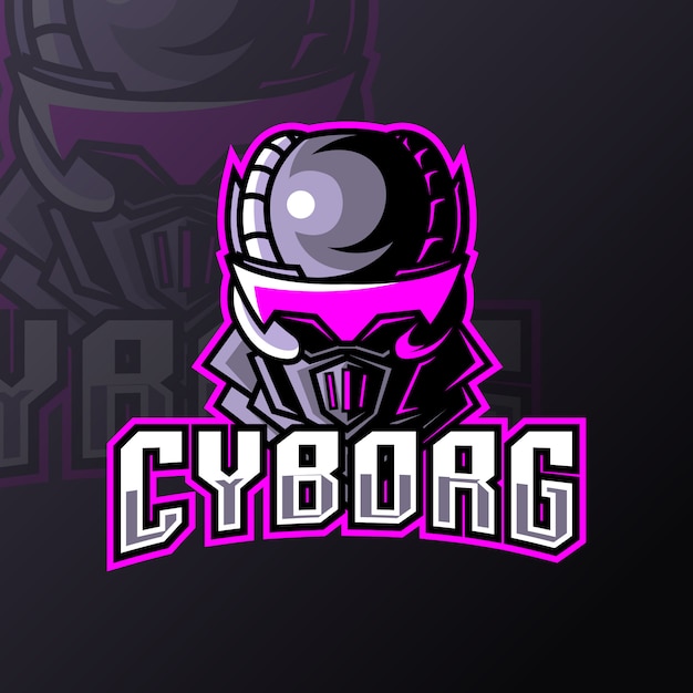 Plik wektorowy niebieski robot cyborg sport esport logo szablon z żelaznym mundurem