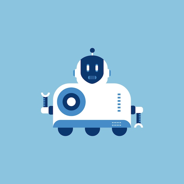 Niebieski robot z niebieskim tłem.