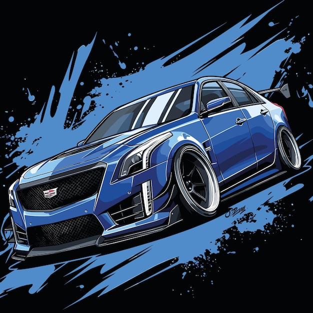 niebieski samochód z logo marki Cadillac CTSV CT4 Drift Car Stance Luxury Sports Car
