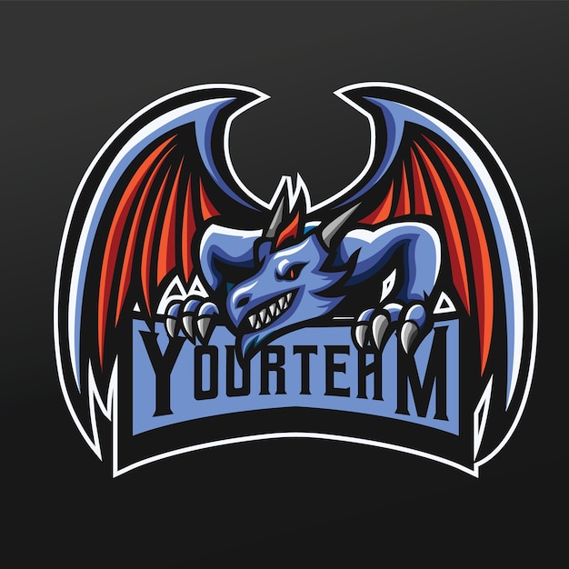 Niebieski Smok Maskotka Sportowa Ilustracja Dla Logo Esport Gaming Team Squad