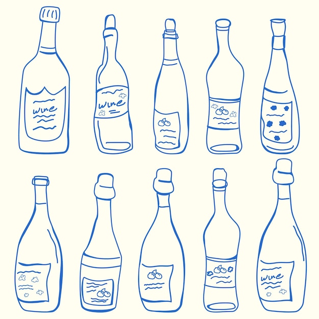 Plik wektorowy niebieski styl konturu butelki wina