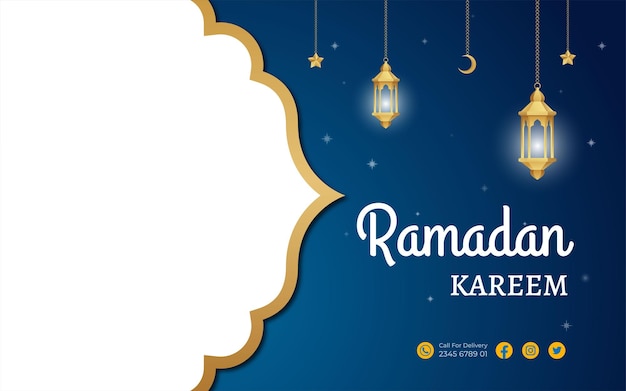 Niebieski Szablon Transparentu Królewskiego Ramadan Kareem