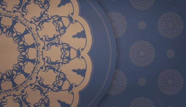 Niebieski Szablon Transparentu Z Indyjskim Brązowym Wzorem I Miejscem Pod Tekstem