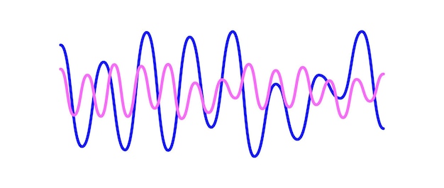 Plik wektorowy niebieskie i różowe nakładające się fale dźwiękowe dwie linie sinusoidalne o różnej częstotliwości i amplitudzie