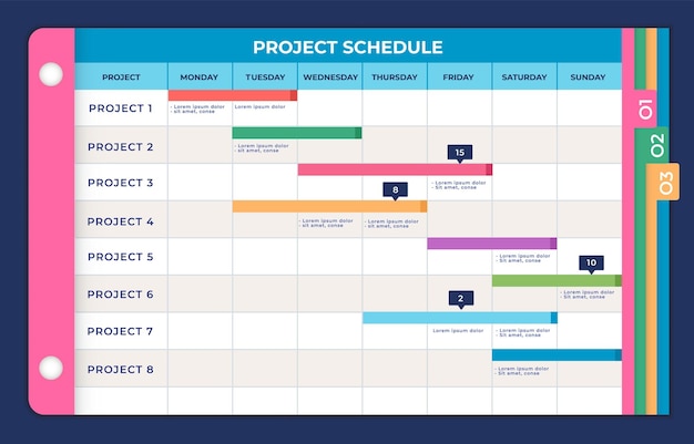 Niebieskie Kolorowe Tygodniowe Szablony Osi Czasu Do Organizowania Harmonogramu Projektu