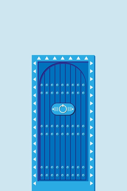 Niebieskie Marokańskie Tradycyjne Drzwi Maroko Niebieskie Miasto Płaska Ilustracja