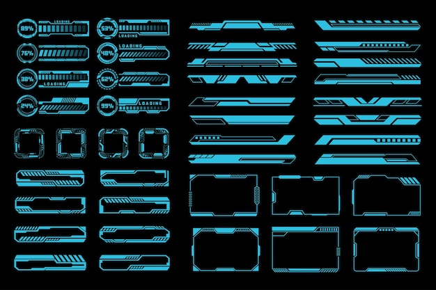 Niebieskie Neon Sci Fi Hud Ramy Elementy Futuristyczny Projekt szablony Ui Proste rozkłady Gry