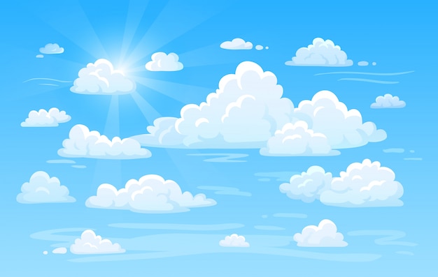 Niebieskie Niebo Czyste Powietrze Z Panoramą Chmur. Obłoczna Tło Wektoru Ilustracja
