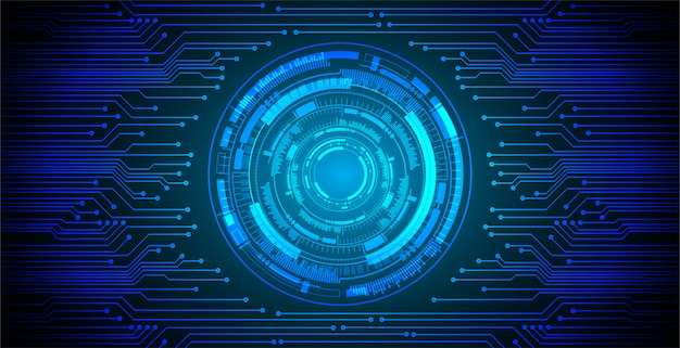 Niebieskie oko cyber obwodu technologii pojęcia przyszłościowy tło