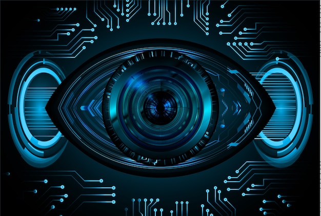 Niebieskie oko cyber obwodu technologii pojęcia przyszłościowy tło