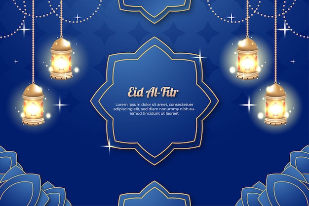 Niebieskie tło gradientowe eid alfitr z islamskim szablonem ilustracji latarni